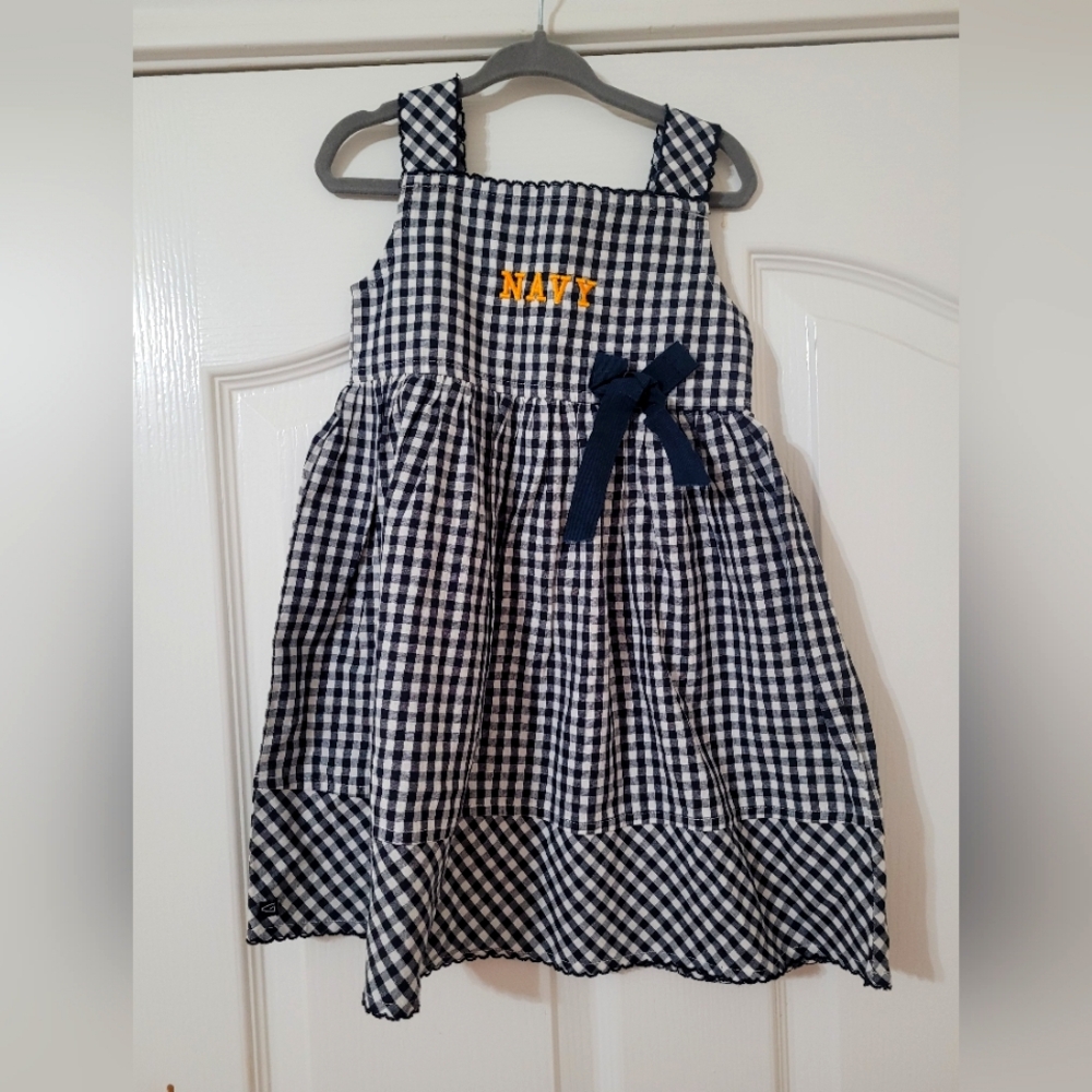 $ NWT GARB Tram Navy Blue Gingham‎ Embroidered  Dress